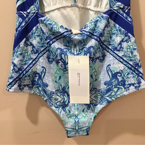 Rococo Women’s XS Paisley One Piece Halter Swimwear Swimsuit Blue Sexy New - Picture 3 of 6